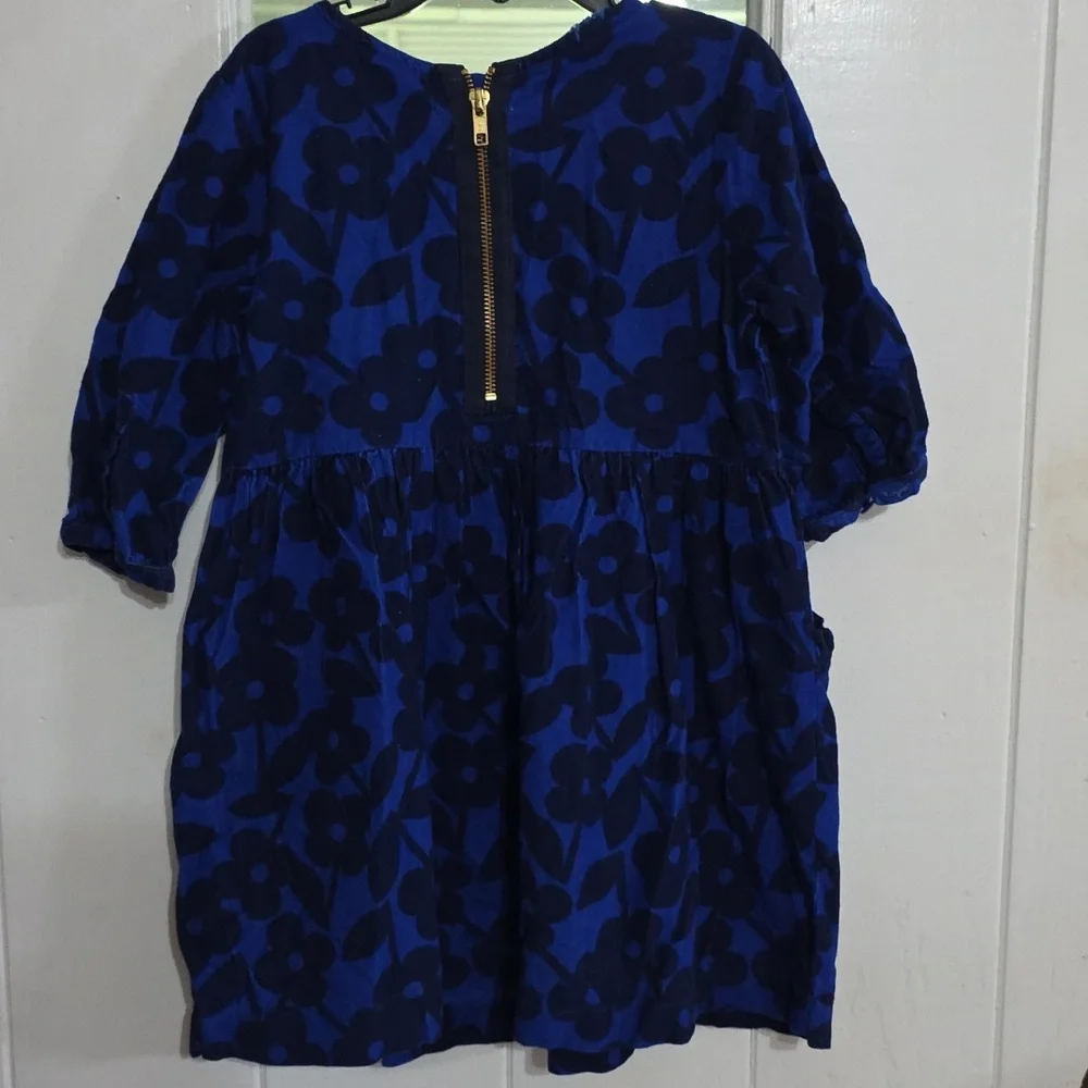 Hanna Andersson Girls Corduroy Dress Blue Floral Pockets Sz 110/5-6X EUC‎
